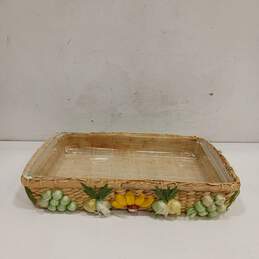 Vintage Pyrex Casserole Dish w/Raffia Serving Basket