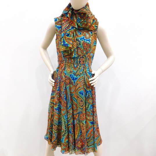 Multicolor Paisley Sleeveless Chiffon Cape Dress image number 9