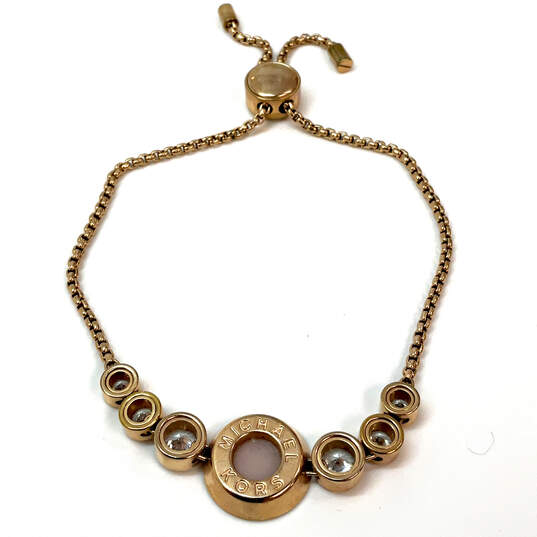 Designer Michael Kors Gold-Tone Crystal Cut Stone Slide Chain Bracelet image number 4