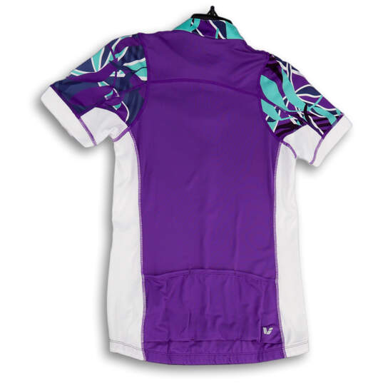 Womens Purple White Half Zip Short Sleeve Collared Biker Jersey Size Medium image number 2