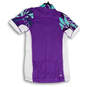 Womens Purple White Half Zip Short Sleeve Collared Biker Jersey Size Medium image number 2