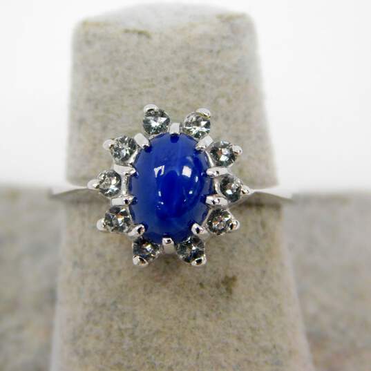 10K White Gold Star Sapphire CZ Halo Ring 3.0g image number 2
