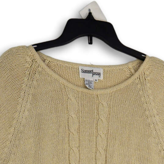 Womens Beige Tight-Knit Round Neck Short Sleeve Pullover Sweater Size 42 image number 3
