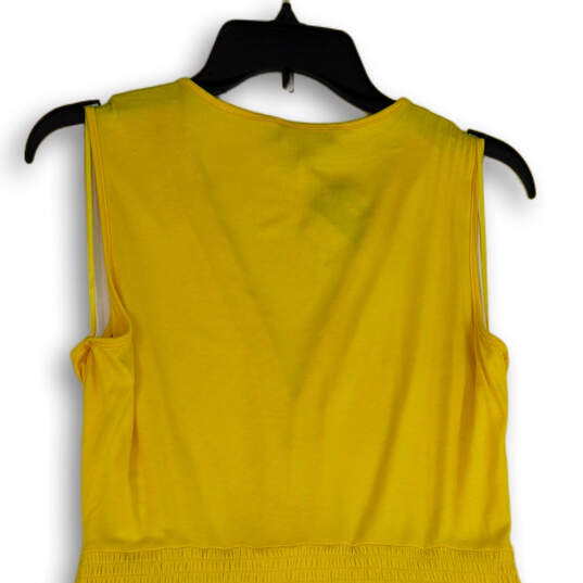 NWT Womens Yellow Sleeveless Pleated Front A-Line Dress Size L Petite image number 4