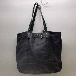 FOSSIL Black Leather Key Shoulder Tote Bag