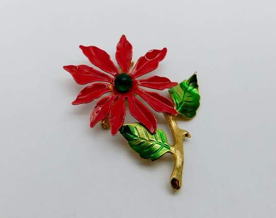 Variety Vintage & Contemporary Poinsettia Holly Holiday Christmas Earrings & Brooches 76.9g image number 5