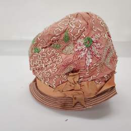 Vintage 1920s S & C Co. Pink Floral Beaded Women's Cloche Hat