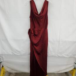 Pretty Little Thing Burgundy Satin Cowl Neck Draped Maxi Dress NWT Size 10 alternative image