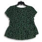 Womens Green Black Floral V-Neck Cap Sleeve Pullover Top Size Small image number 2