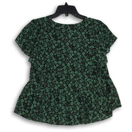Womens Green Black Floral V-Neck Cap Sleeve Pullover Top Size Small alternative image