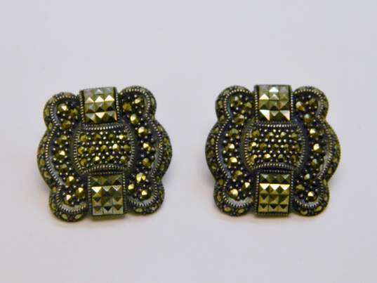 Judith Jack Sterling Silver Marcasite Art Deco Style Omega Clip Earrings 15.2g image number 3