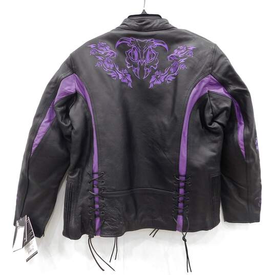 Xelement Women's 'Gemma' Biker Black and Purple Leather Embroidered Jacket XXL image number 2