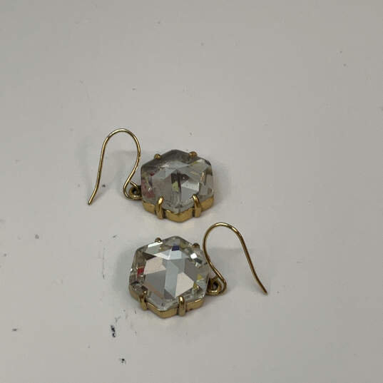 Designer J. Crew Gold-Tone Clear Crystal Stone Fish Hook Dangle Earrings image number 3