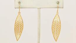 14K Yellow Gold Leaf Textured & Cut Outs Drop Earrings 2.3g