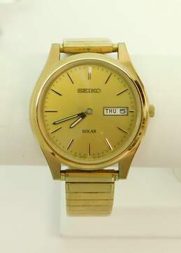 Vintage Seiko Solar Gold Tone Day Date Men's Dress Watch 65.9g