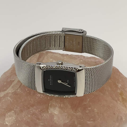 Designer Skagen Silver-Tone Stainless Steel Black Dial Analog Wristwatch image number 1