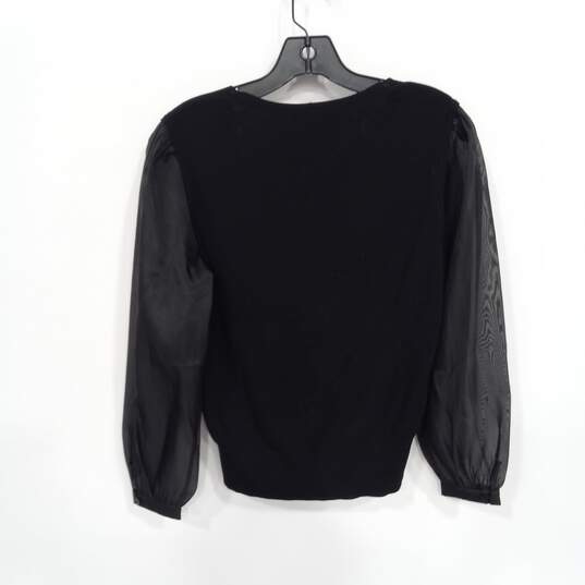 Talbots Women's Sheer Sleeve Black Pullover Blouse Top Size SP NWT image number 2
