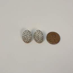 Designer Swarovski Silver-Tone Clear Crystal Oval Clip On Earrings