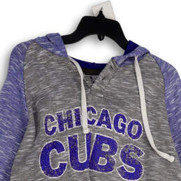 Mens Gray Chicago Cubs Long Sleeve Pullover Hooded T-Shirt Size Large