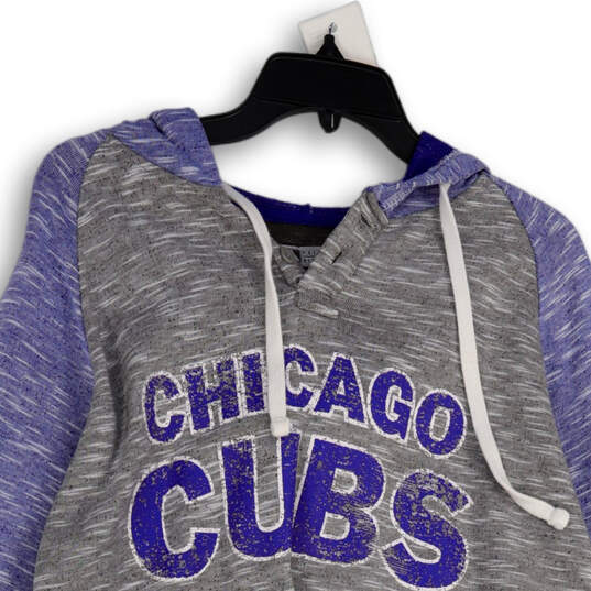 Mens Gray Chicago Cubs Long Sleeve Pullover Hooded T-Shirt Size Large image number 1