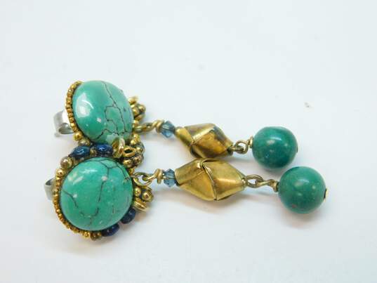 Artisan Chipita Turquoise & Beaded Dangle Post Earrings 7.8g image number 4