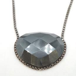 Silpada Sterling Silver Faceted Hematite Pendant 19 1/2 Box Chain Necklace 40.4g