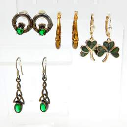 Irish 925 Green Glass Claddagh Hoop Celtic Knot & Shamrock Drop Earrings Variety