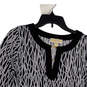 Womens Black White Abstract Split Neck Pullover Tunic Blouse Top Size S image number 3