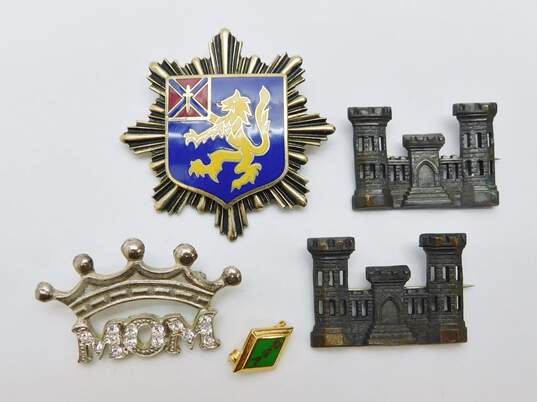 VNTG Mixed Metals Enamel Castle Crown Shield Brooches & Pins image number 1