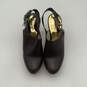 Womens Beatrice Black Leather Round Toe Platform Slingback Mule Heels Size 7.5 image number 4