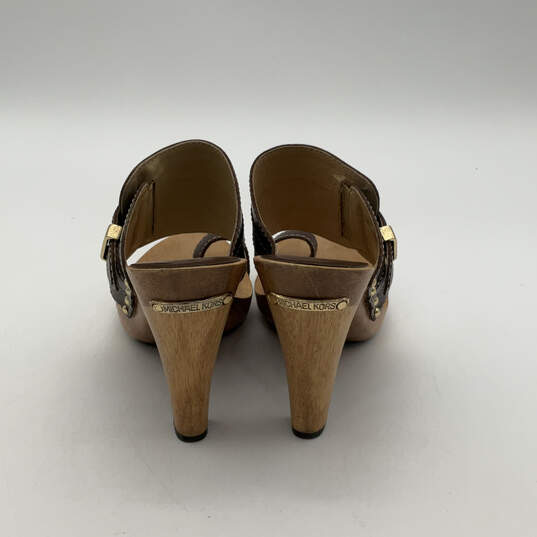 Womens Brown Leather Toe Loop Studded Slip-On Block Platform Heels Size 8M image number 4