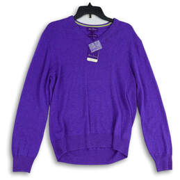 NWT Womens Purple Knitted Long Sleeve V-Neck Pullover Sweater Size Medium