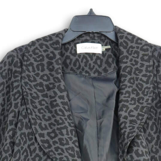 NWT Womens Black Grey Animal Print Long Sleeve Open Front Jacket Size 4 image number 3