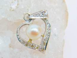 14K White Gold Pearl & Diamond Accent Open Heart Pendant 1.9g