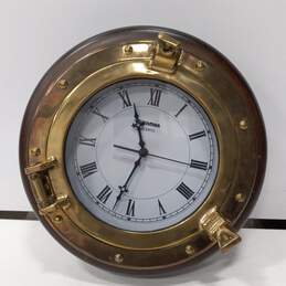 Wenmar Quartz Brass & Wood Porthole Wall Clock