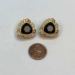 Designer Swarovski Gold-Tone Tear Drop Black Crystals Clip-on Earrings alternative image
