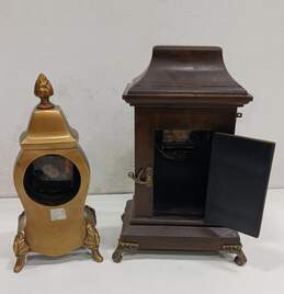 Vintage Pair of Decorative Brass & Wood Mantle Clocks alternative image