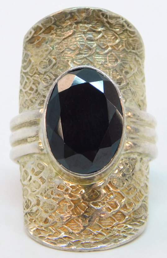 PTI India 925 Onyx Faceted Oval Ridged Band Stamped Textured Long Saddle Ring 12g image number 1