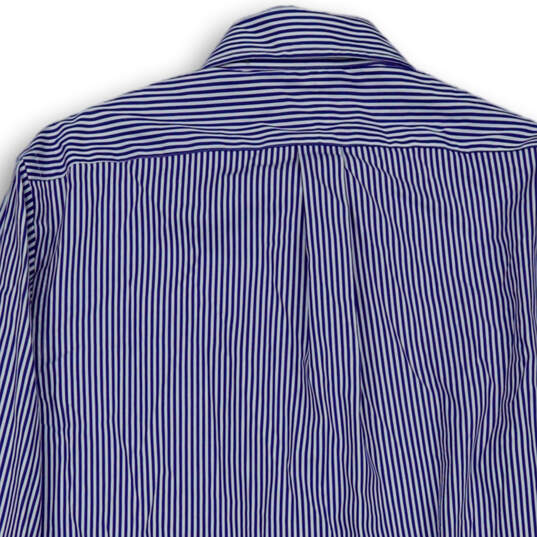 Mens White Blue Striped Collared Long Sleeve Button-Up Shirt Size 16 image number 4