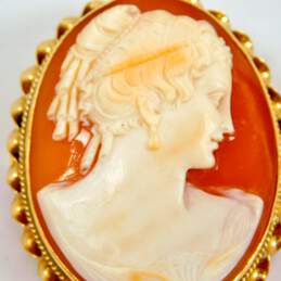 Vintage 14K Yellow Gold Cameo Brooch Pendant for Repair 8.3g alternative image