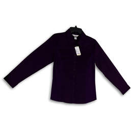 NWT Womens Purple Long Sleeve Pleated Collared Button-Up Shirt Size SP