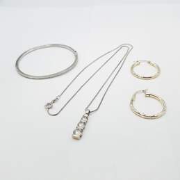 Sterling Silver CZ Pendant 18in Necklace Hoop Earrings 6 1/2in Hinge Bracelet Bundle 3pcs 14.8g