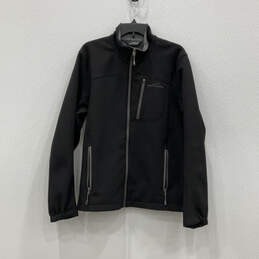 Mens Black Long Sleeve Side Pockets Mock Neck Windbreaker Jacket Size M alternative image