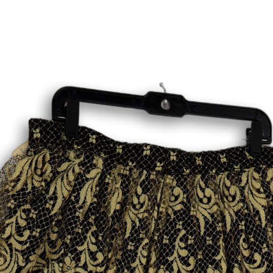 Womens Brown Lace Floral Pleated Elastic Waist Short A-Line Skirt Size L image number 4