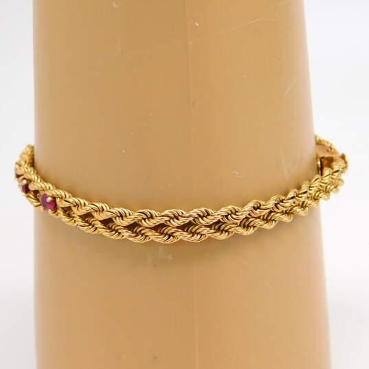 Vintage 14K Yellow Gold Ruby Double Rope Chain Bracelet 11.5g image number 7