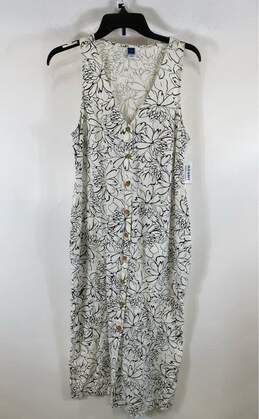 NWT Old Navy Womens White Black Floral Sleeveless Button Front Maxi Dress Size S