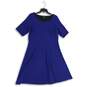 Lands' End Womens Blue Black Round Neck Short Sleeve Fit & Flare Dress Large image number 1