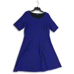 Lands' End Womens Blue Black Round Neck Short Sleeve Fit & Flare Dress Large