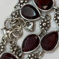 Designer Brighton Silver-Tone Red Crystal Cut Stone Flower Chain Bracelet image number 4