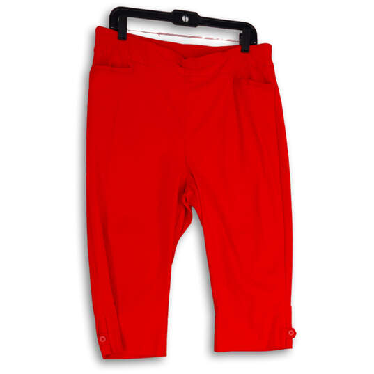 Buy the Womens Red Flat Front Elastic Waist Welt Pocket Capri Pants Size 14